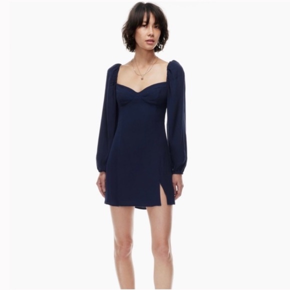 ARITZIA WILFRED Black Novella Mini Dress Puff Sleeve Size 8 NWT - Picture 1 of 13